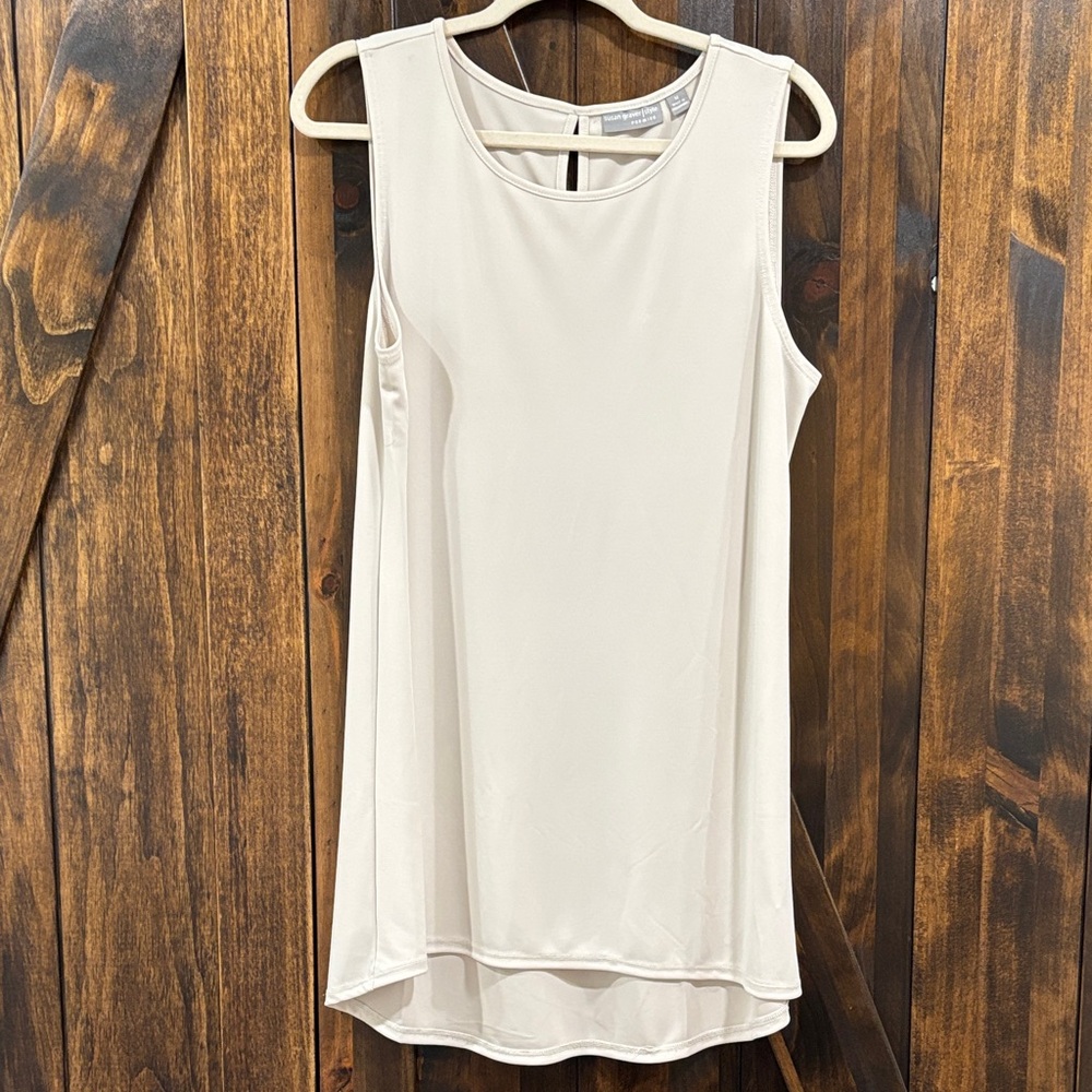 Susan Graver Liquid Knit Sleeveless Tunic Tank Beige Keyhole Back Size M‎
